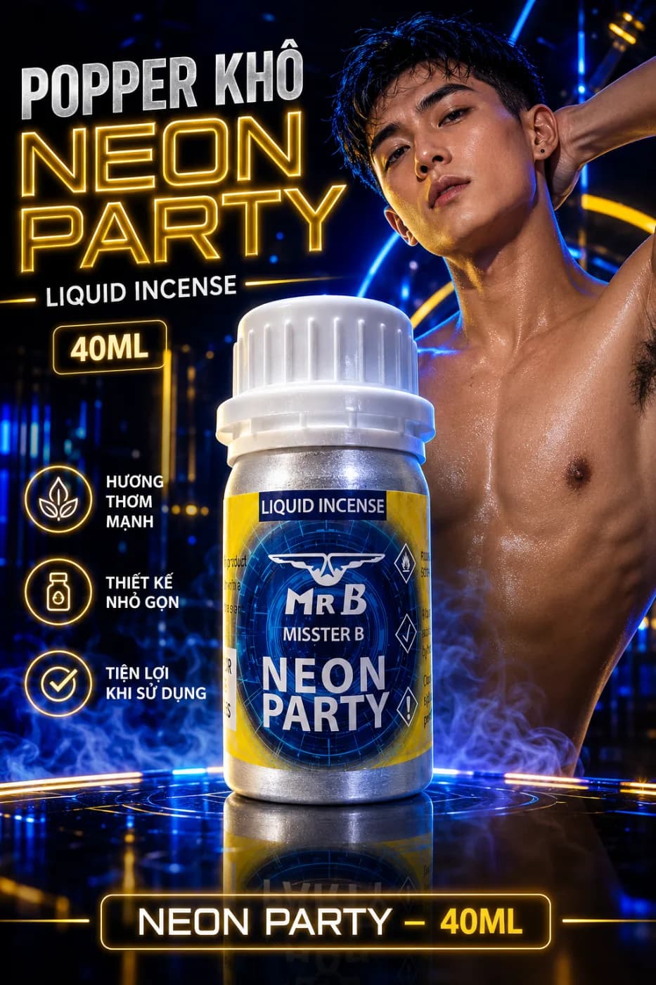 Popper Khô Misster B Neon Party Vàng Xanh 40ml - Sảng Khoái & Vui Vẻ Đêm Tiệc