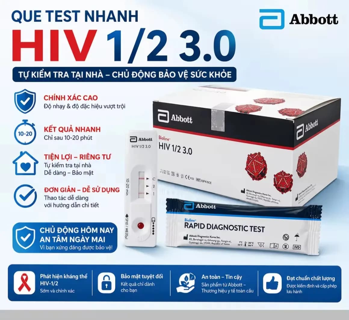 Que Test HIV Bioline 1/2 3.0 Abbott Hàn Quốc - Nhanh Chóng & Chính Xác Tại Nhà + Võ Minh shop